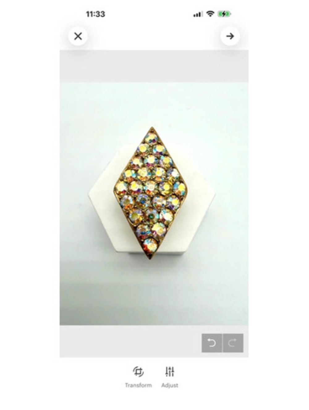 Vintage Emmons AB Rhinestone  Ring Gold Tone Adjustable Marquise Cocktail Ring